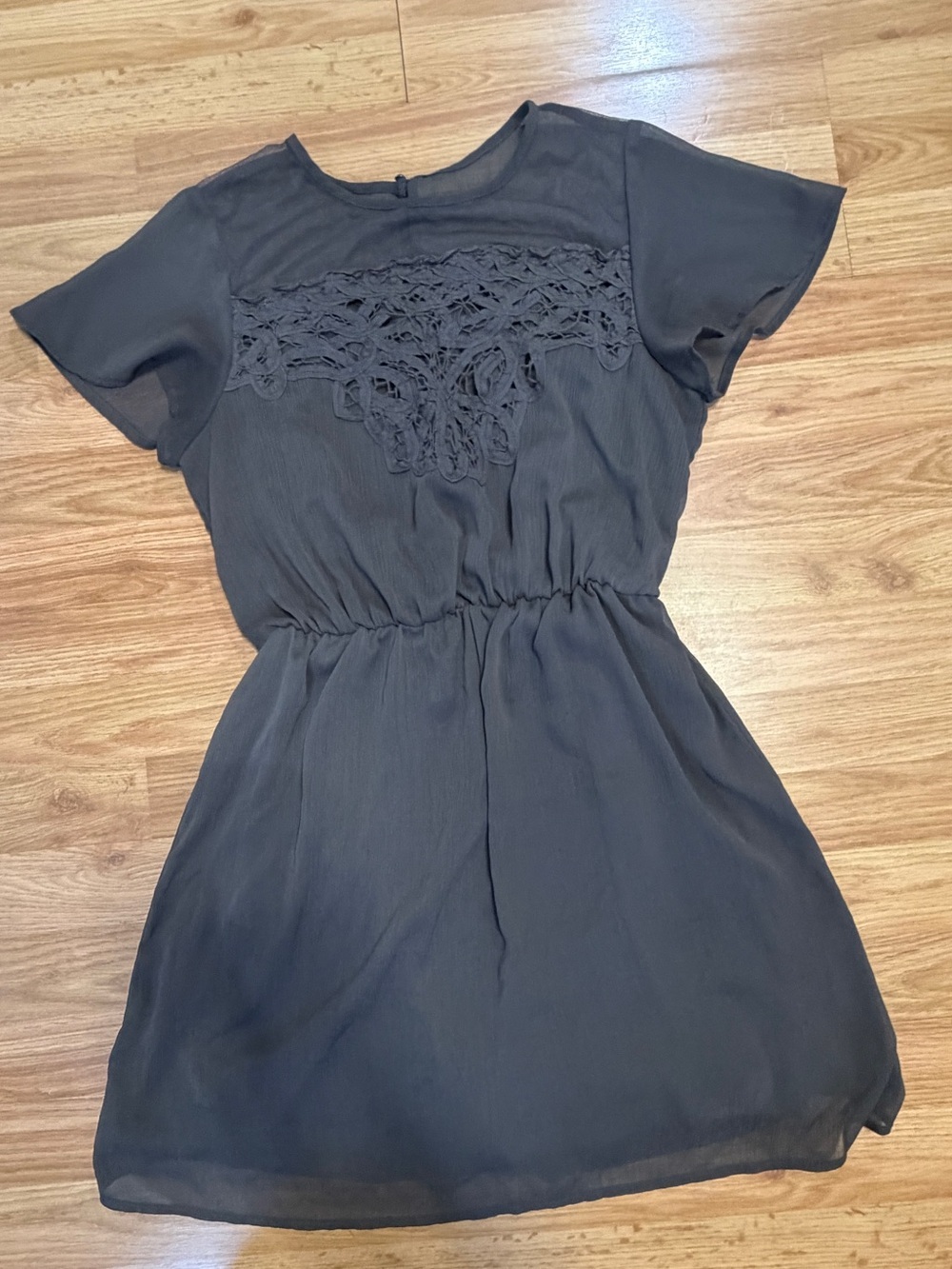 Maurices Black Short Sleeve Dress with Lace Yoke